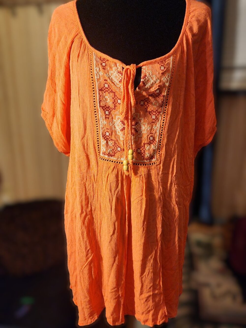 One World 1X Coral color embroidered top